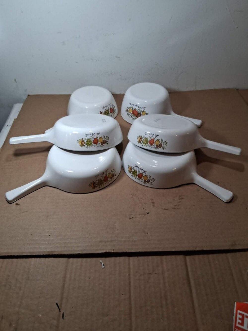 6 Corning Ware Spice of Life Dishes  P-81-B, P-82-B, P-83-B, Pans with Handle No